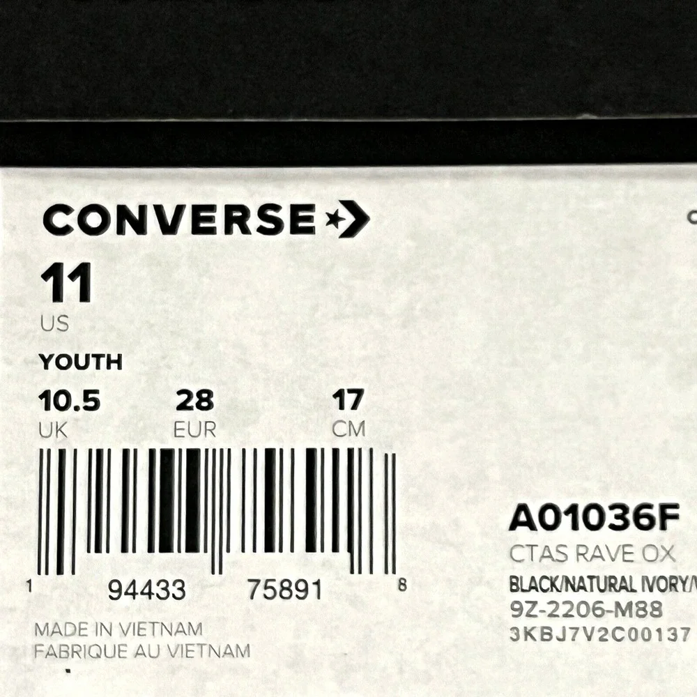 Converse Chuck Taylor All‎ Star Rave Girls Boys Slip-on Sneakers Size 11 Black